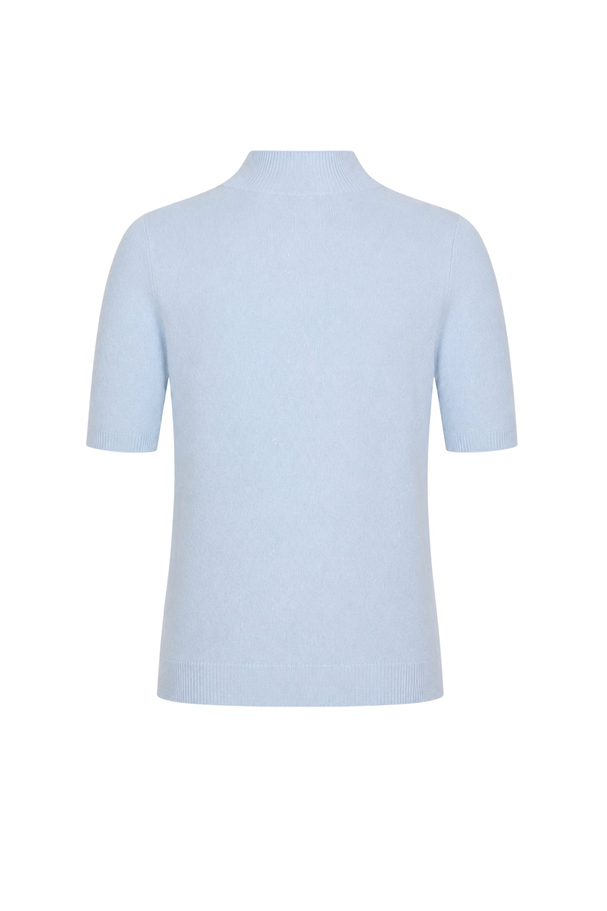 Linnen trui Linsy Sky van Nukus, gedragen door een model, met een losse pasvorm en opvallende blauwe kleur.