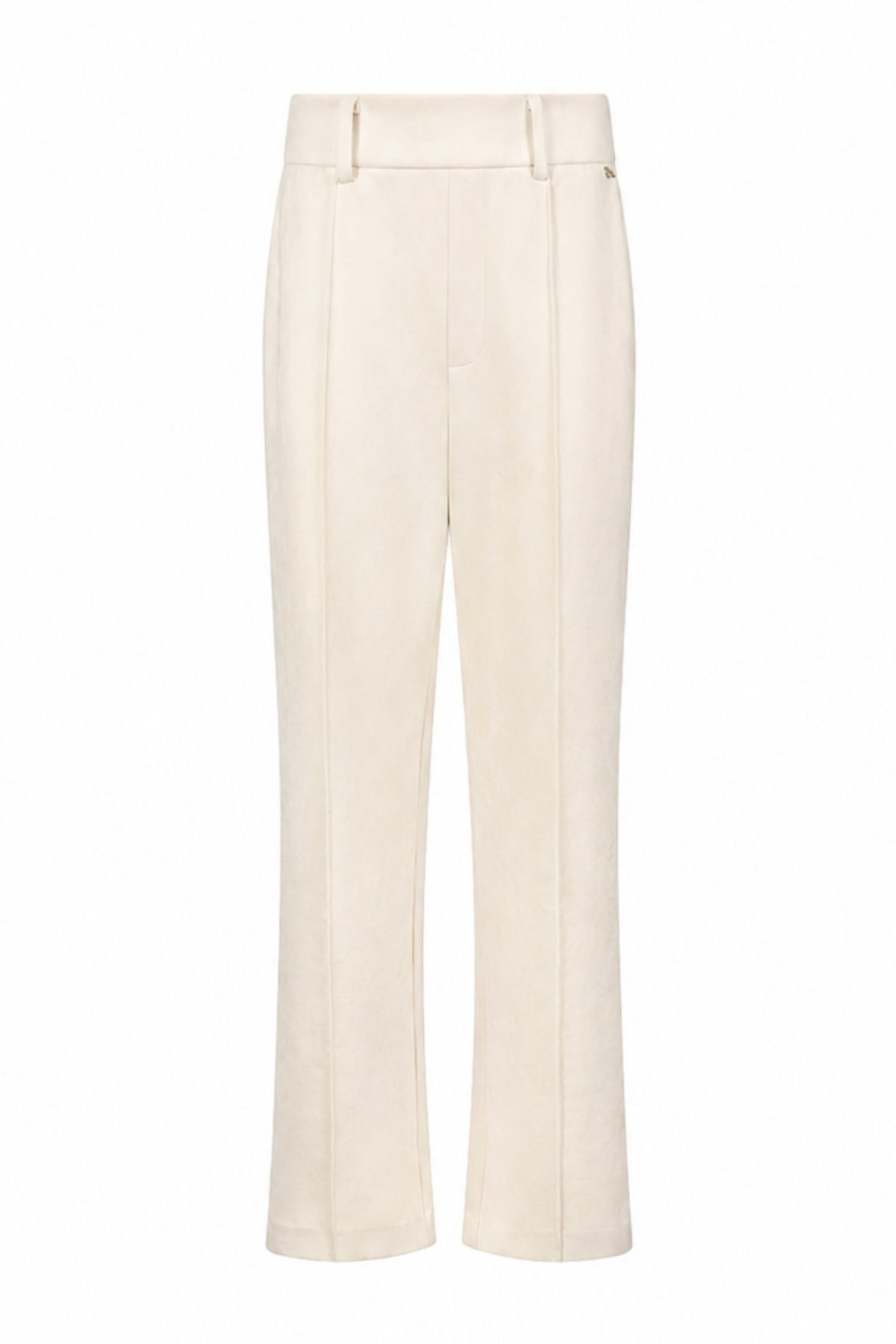 Offwhite Jill Suedine broek van Nukus, stijlvolle damesbroek met zachte suède uitstraling en comfortabele pasvorm.