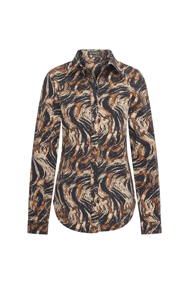 Travel Blouse Swirly Print Caramel 60840