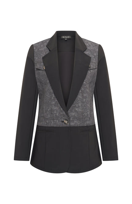 Bonded Travel Blazer Black Dark Grey Stone Foil Print 202706