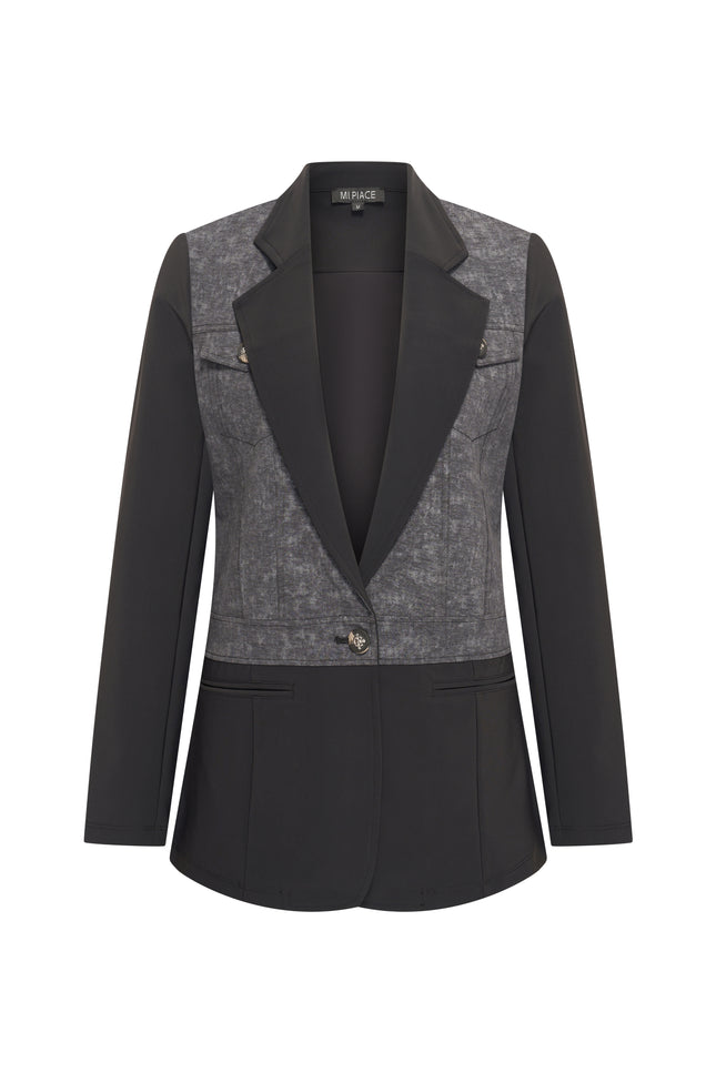 Bonded Travel Blazer Black Dark Grey Stone Foil Print 202706