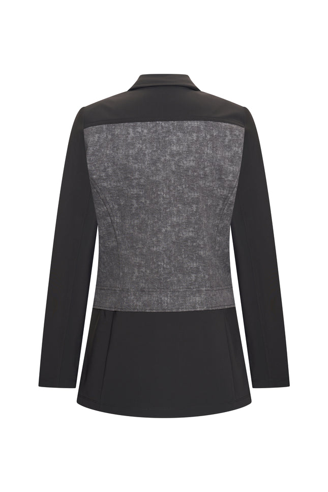 Mi Piace Bonded Travel Blazer Black Dark Grey Stone Foil Print 202706 Stretchshop.nl