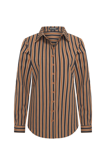 Travel Blouse Stripe Print Espresso Caramel 202711