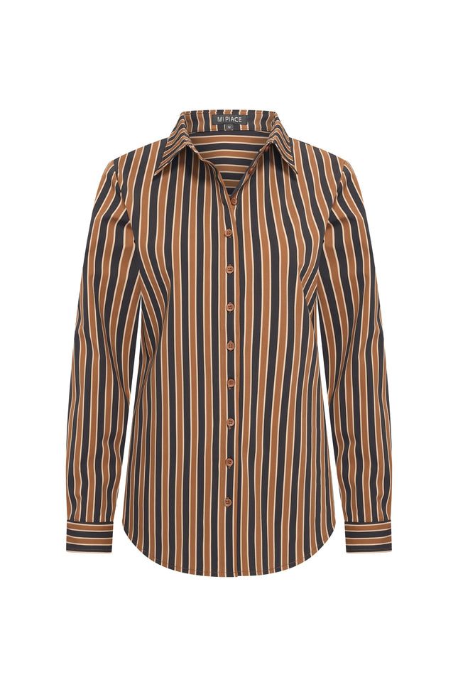 Travel Blouse Stripe Print Espresso Caramel 202711