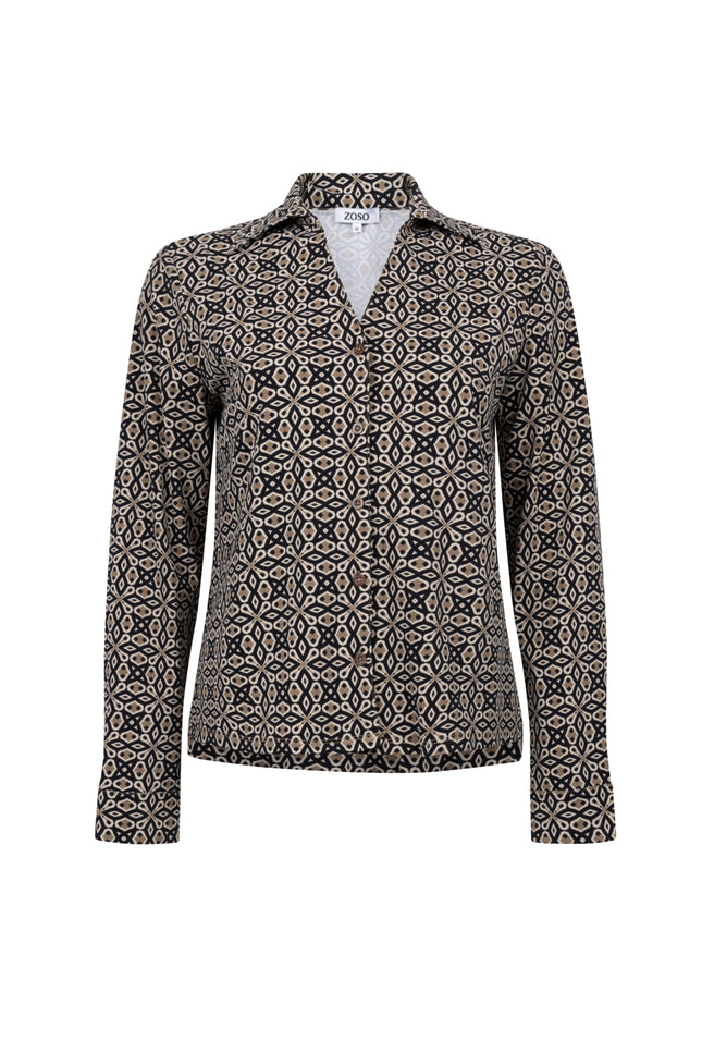 Travel Blouse Jolene Black Camel 255