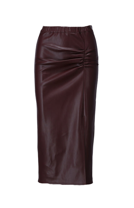 Rok Vegan Lederen Met Split Rum Raisin B753