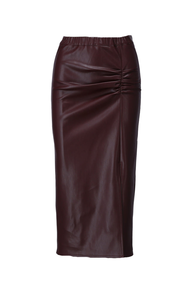 Rok Vegan Lederen Met Split Rum Raisin B753