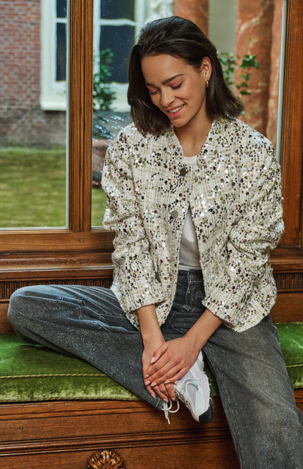Jacket Bomber Sequins Offwhite W25.19702