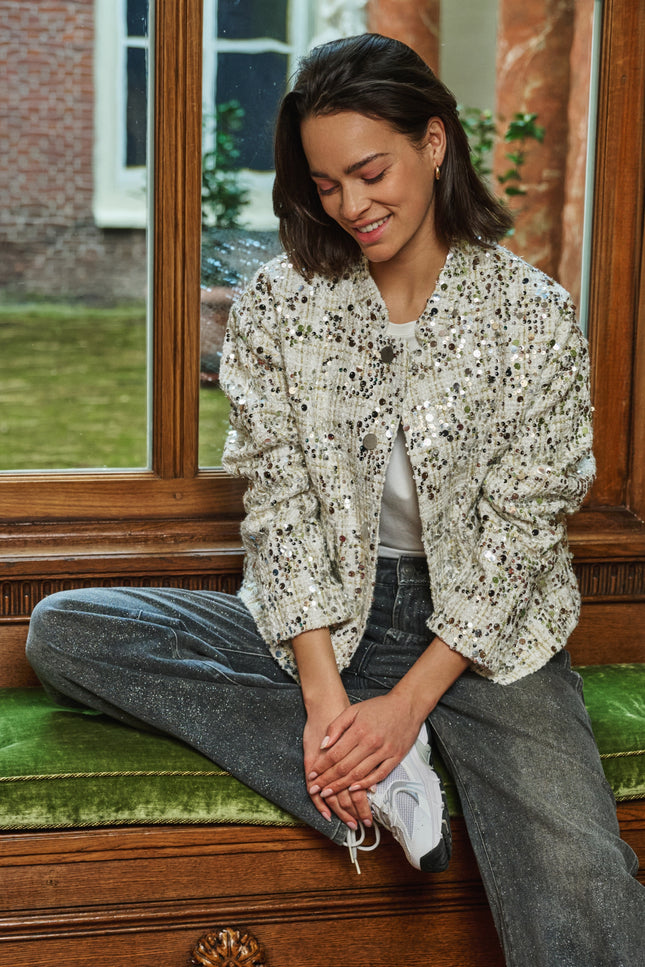 Jacket Bomber Sequins Offwhite W25.19702