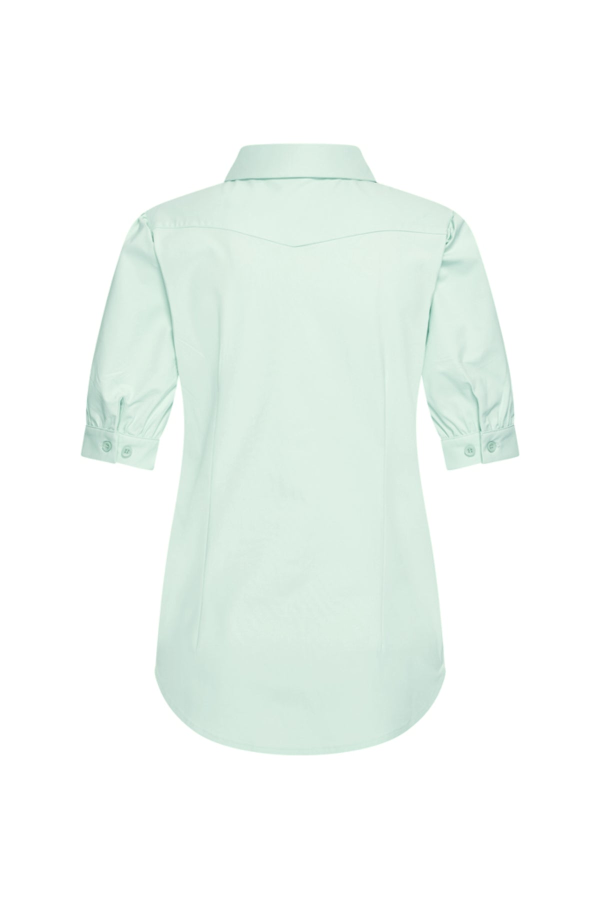 Lichtgroene reisblouse van Mi Piace met comfortabele pasvorm en elegante uitstraling, geschikt voor reizen en casual dragen.