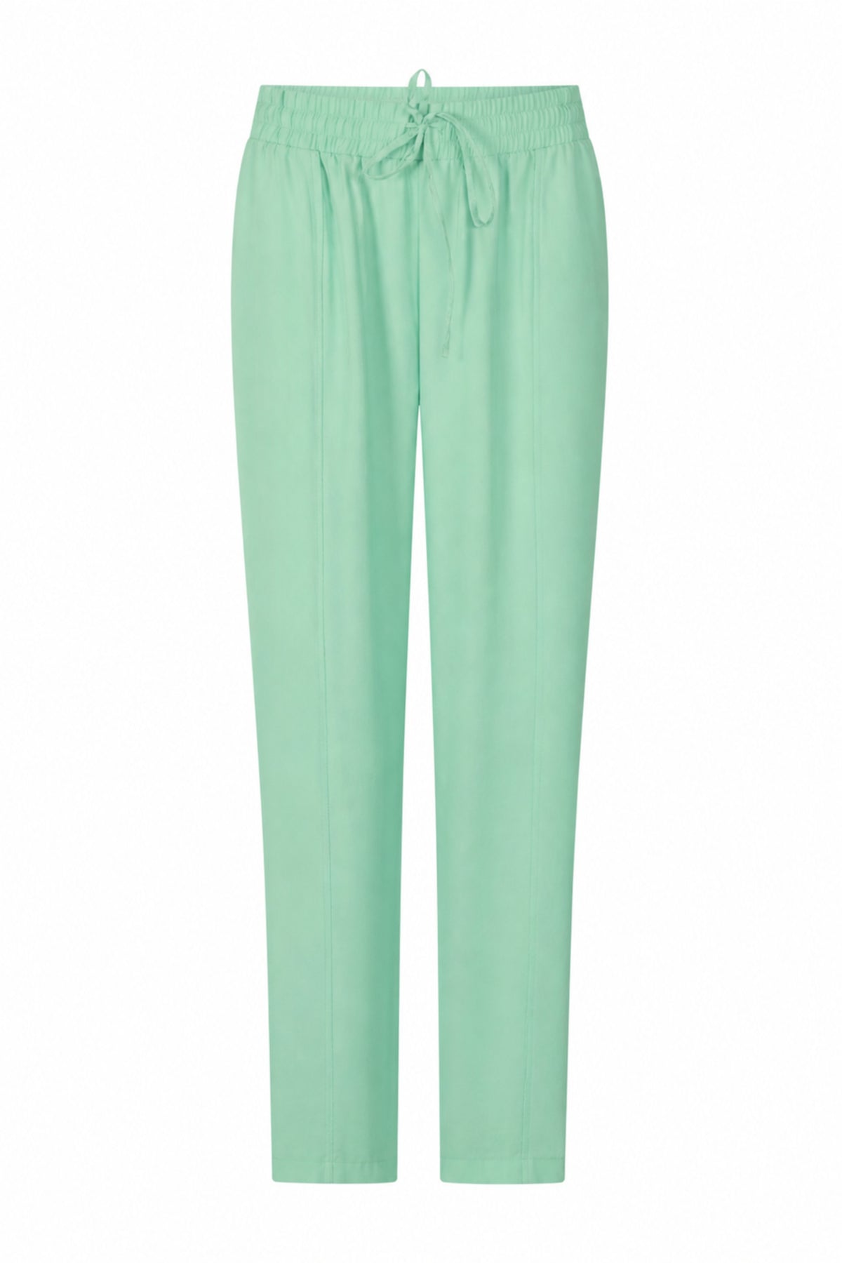 Mintgroene Chloe 263 Zoso broek met rechte snit en tailleband, gedragen door een model.