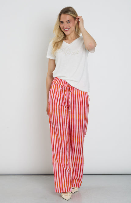 Elvira Casuals Broek Roos Summer Stripes Stretchshop.nl