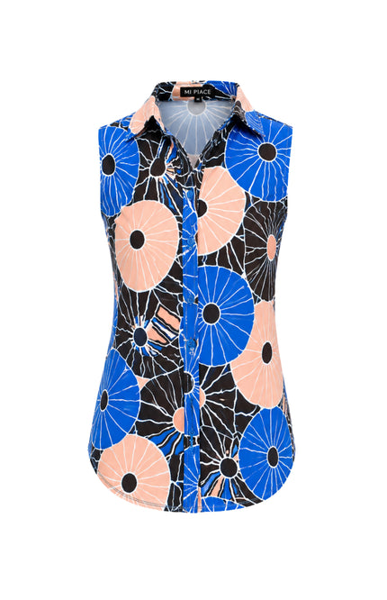 Mi Piace Travel Blouse Desert Anemone Print Nautic Blue 202299 Stretchshop.nl