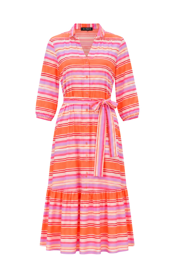 Travel Jurk Woven Summer Stripe Print Coral 202862