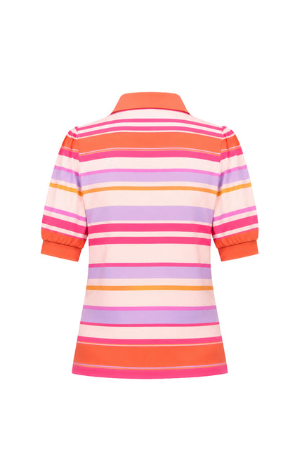 Travel Top Polo Summer Stripe Print Coral 202853