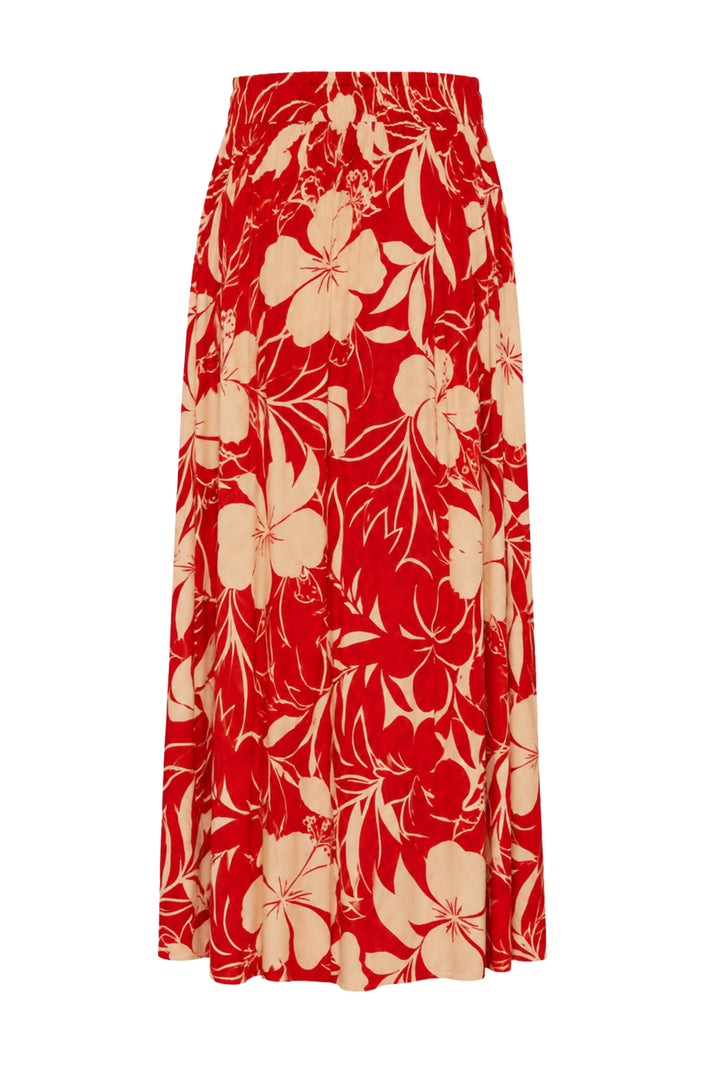Rode tropical Hibiscus print rok van Mi Piace met bloemenpatroon, elegante zomerjurk voor dames