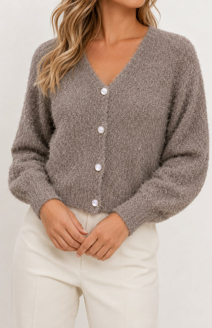 Vest V-hals Fluffy Taupe 426493