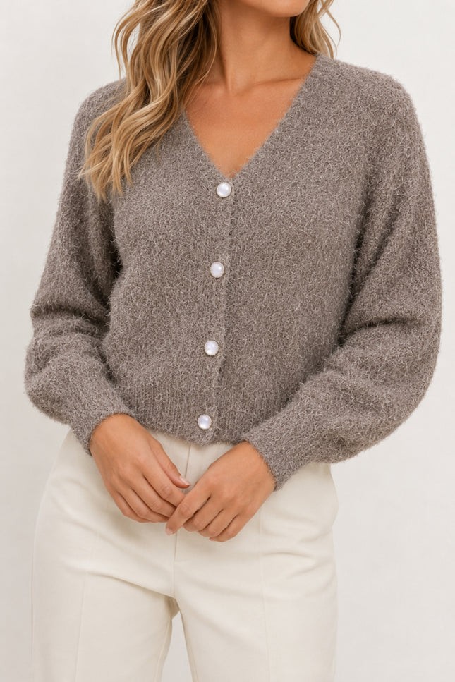 Vest V-hals Fluffy Taupe 426493