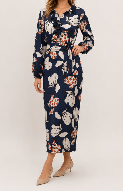 Jurk Maxi Met Ruche En Bloemenprint D300-P151