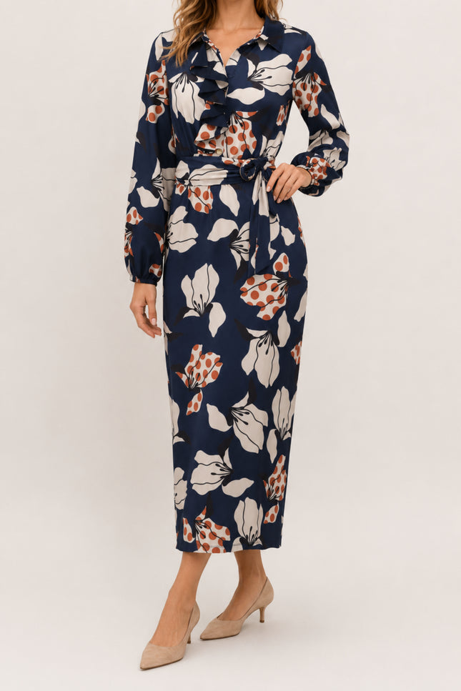 Jurk Maxi Met Ruche En Bloemenprint D300-P151