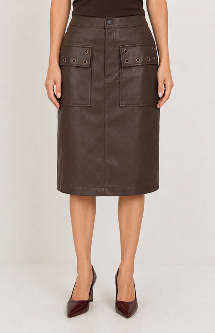 Rok Lederlook Met Fantasie Chocolate Brown D755L