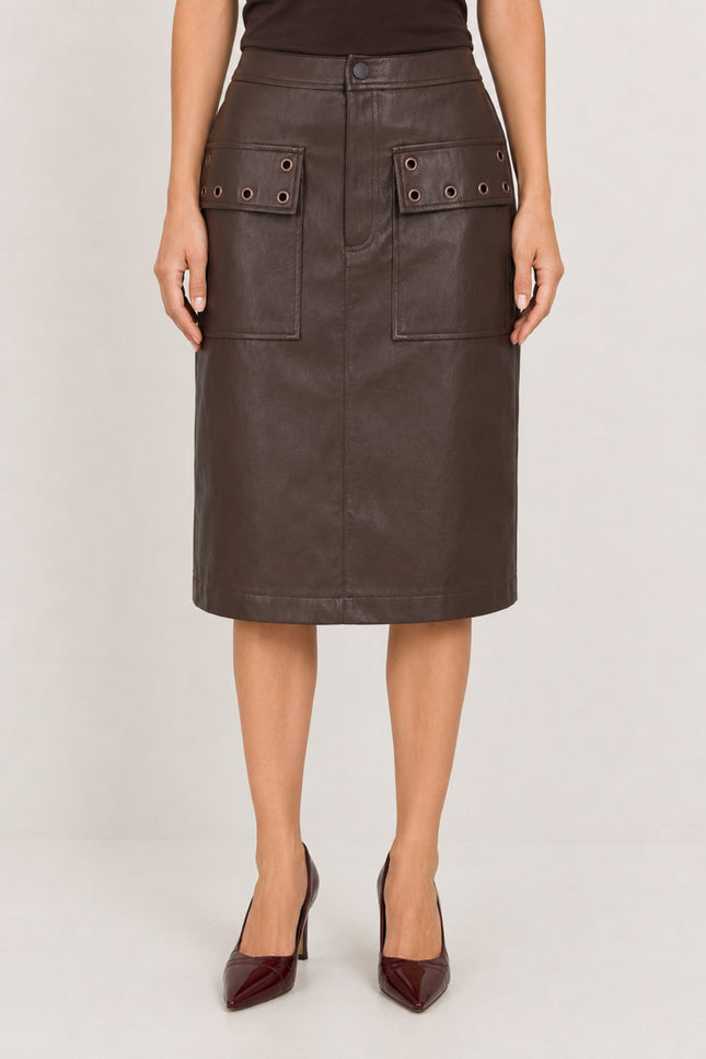 Rok Lederlook Met Fantasie Chocolate Brown D755L