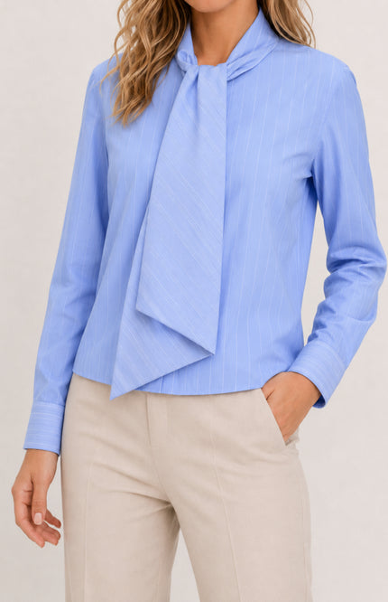 Blouse Met Strikdas Blue D793L