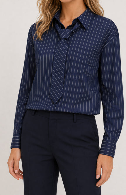 Blouse Met Stropdas Navy D791L