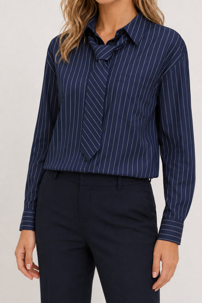 Blouse Met Stropdas Navy D791L