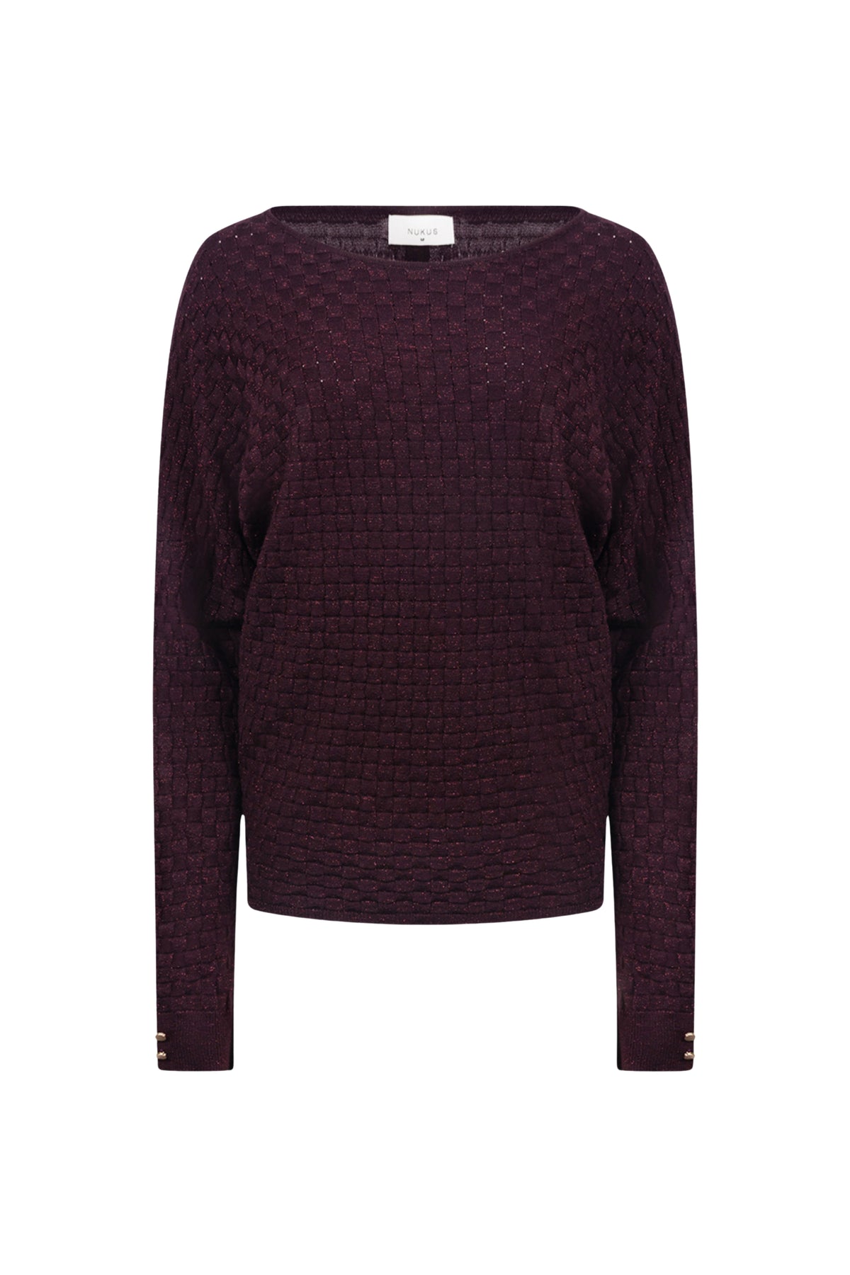Luxe Kento Lurex Cherry top van Nukus met glanzende lurex details, perfect voor modieuze outfits.