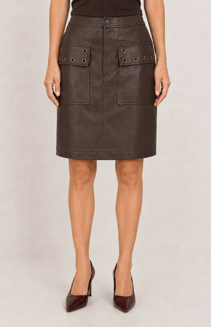 Rok Lederlook Met Fantasie Chocolate Brown D755L