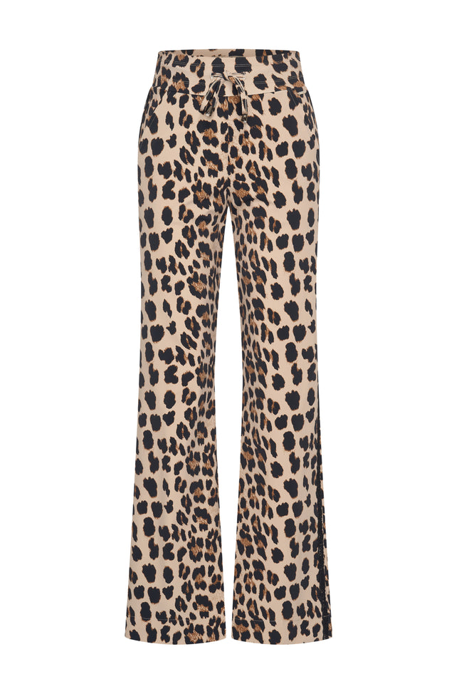 Travel Broek Straight Leopard Print Latte 202704