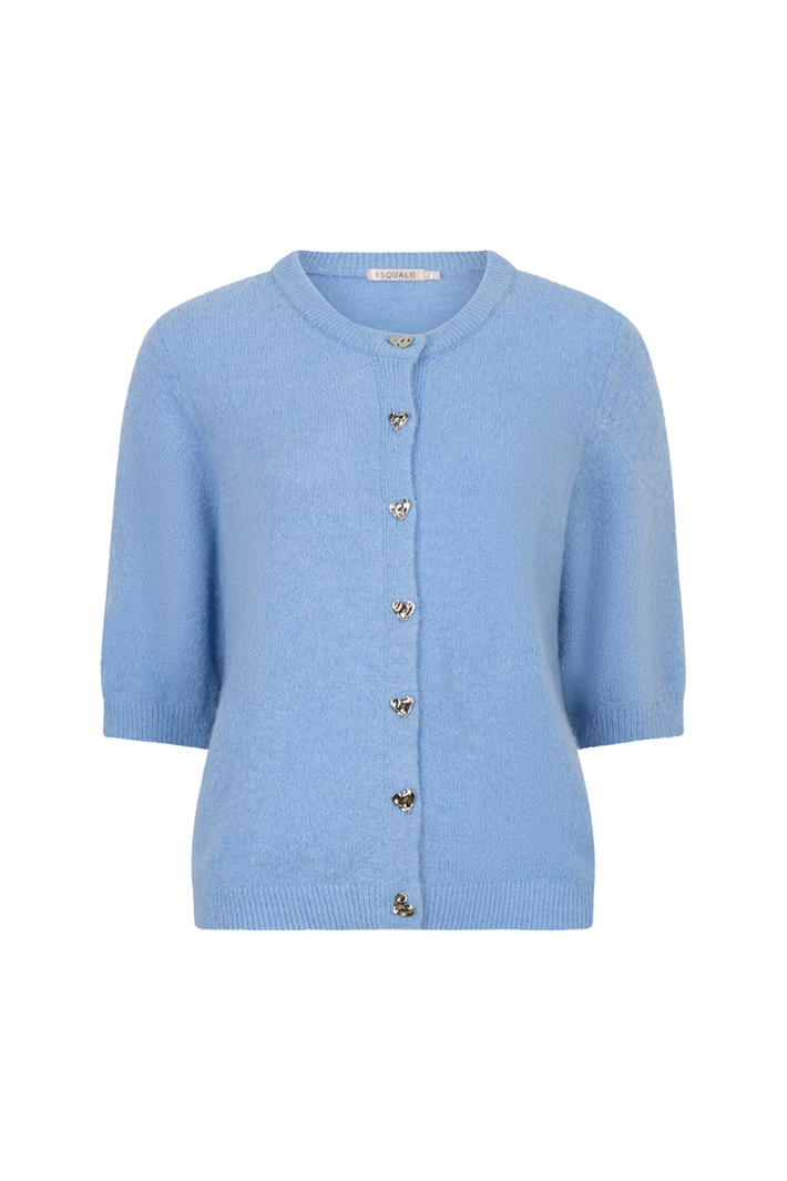 EsQualo vest met fancy knopen in Pacific Blue, close-up van de stijlvolle details en textuur van de stof.