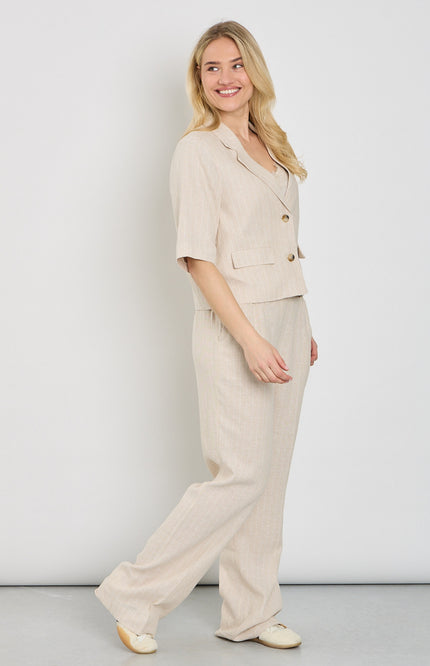 Red Button Broek Claudette Linen Visco Pinstripe Pebble SRB4915 L33 Stretchshop.nl