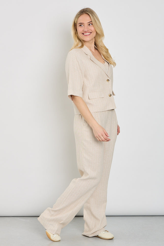 Red Button Broek Claudette Linen Visco Pinstripe Pebble SRB4915 L33 Stretchshop.nl