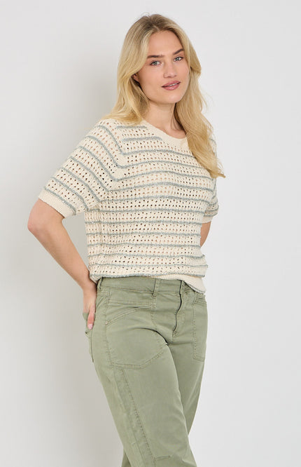Red Button Top Jolene Stripe Light Khaki SRB4950 Stretchshop.nl