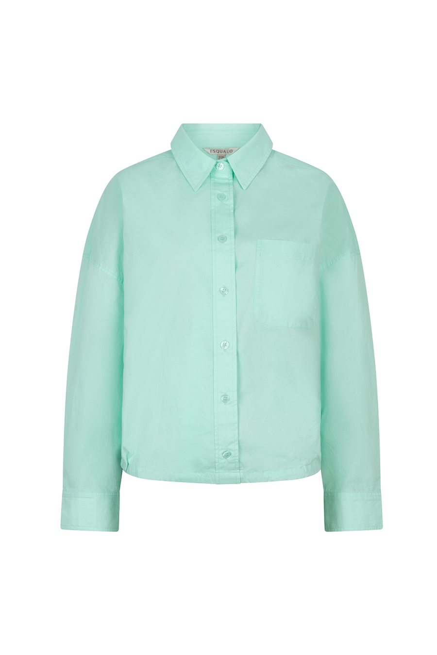 Groene cropped blouse van poplin van EsQualo, mintkleurig, korte mouwen en stijlvolle pasvorm, perfect voor casual en zakelijke outfits.