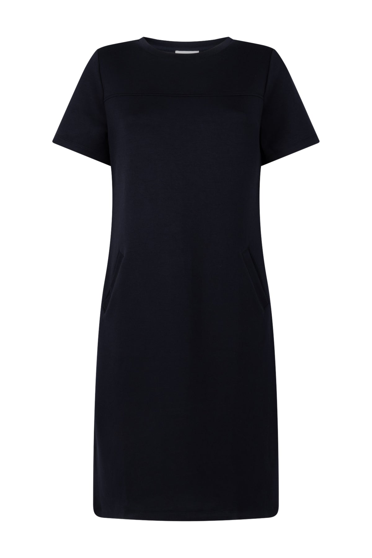 Zoso Femmz Night Blue jurk met blauwe stof en elegante snit, weergegeven op een model voor dameskleding.