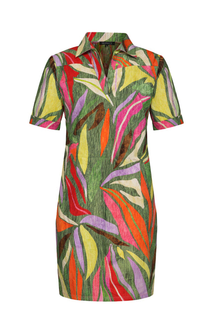 Mi Piace Travel Jurk Polo Summer Dance Print Olive 202605 Stretchshop.nl