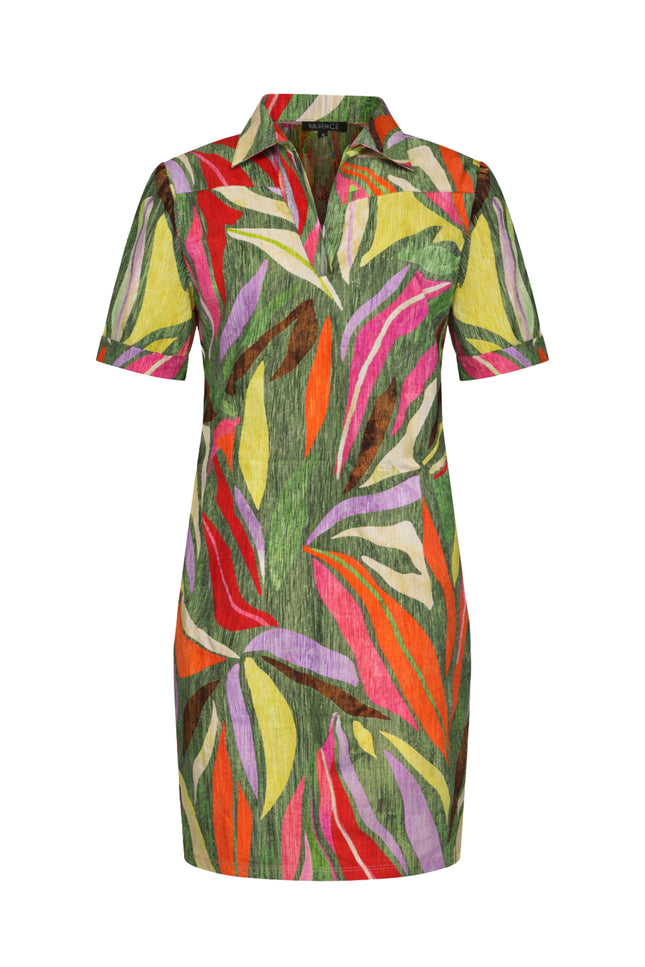 Mi Piace Travel Jurk Polo Summer Dance Print Olive 202605 Stretchshop.nl