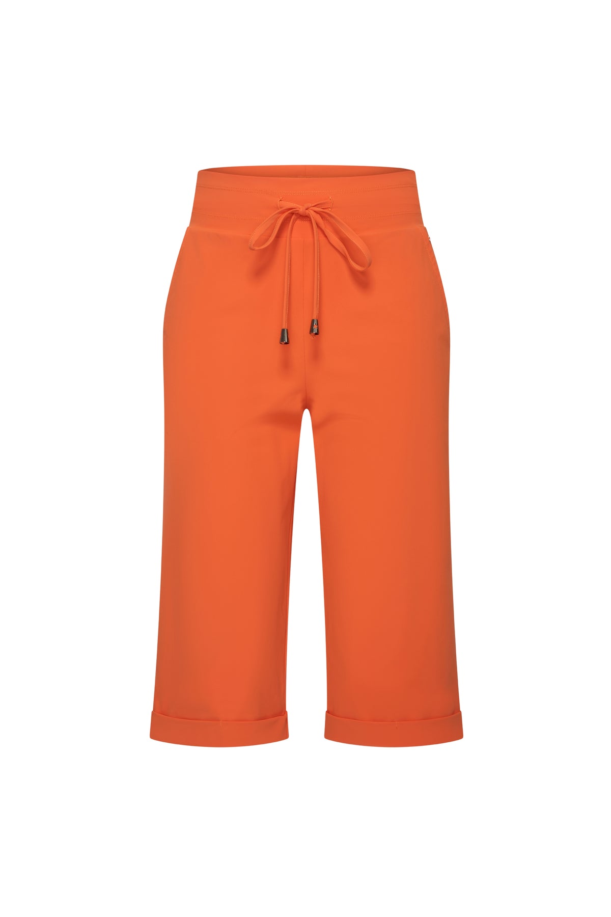 Oranje Heavy Travel Bermuda Overknee van Mi Piace, dichtbij beeld van de overknee broek met comfortabele pasvorm