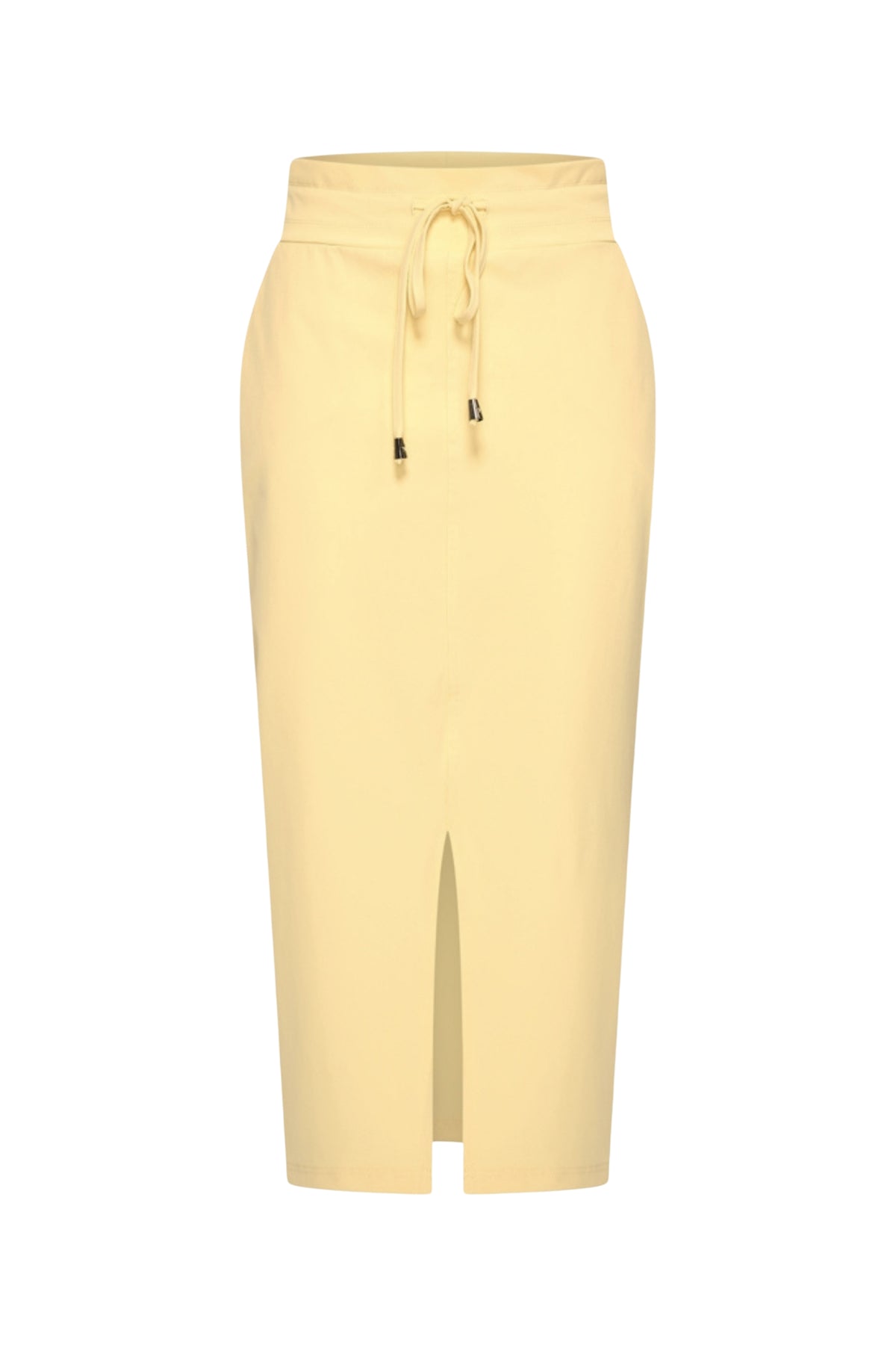 Lemon gele heavy travel rok van Mi Piace, stevige stof en tailleband, geschikt voor reizen en casual draagstijl.