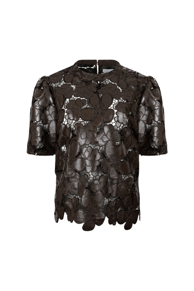 Top Nicole Flower PU Chocolate NKF01105