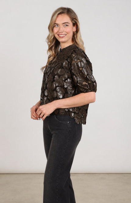Top Nicole Flower PU Chocolate NKF01105
