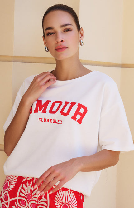 EsQualo T-shirt French Terry Offwhite Red HS26.05215 Stretchshop.nl