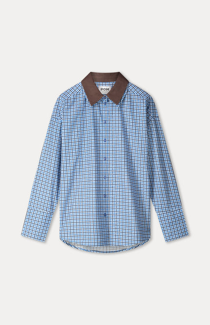 POM Amsterdam Blouse Beau Check Sapphire Blue SP9709 Stretchshop.nl