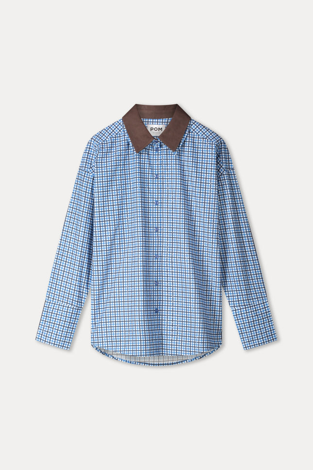 POM Amsterdam Blouse Beau Check Sapphire Blue SP9709 Stretchshop.nl