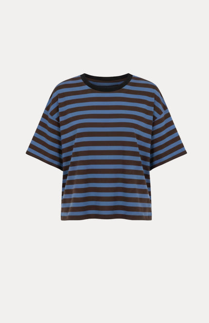 POM Amsterdam T-shirt Tyra Striped Brown Blue SP9718 Stretchshop.nl