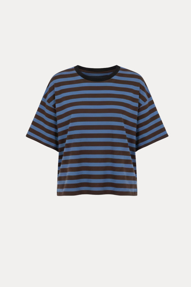 POM Amsterdam T-shirt Tyra Striped Brown Blue SP9718 Stretchshop.nl