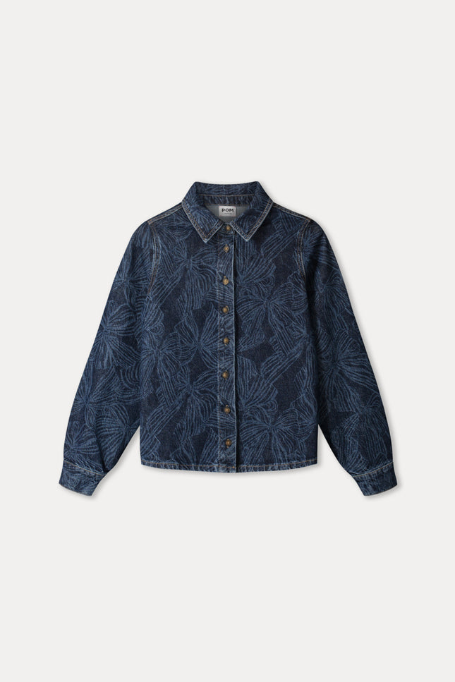 POM Amsterdam Blouse Yara Bows Mid Blue SP9736 Stretchshop.nl